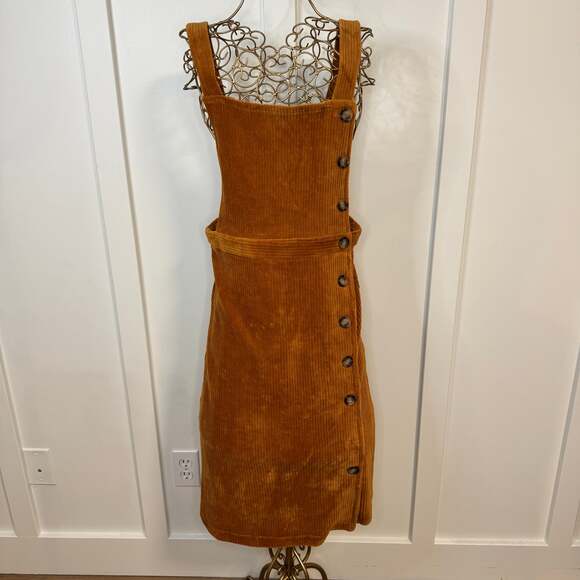 Easel Dresses & Skirts - Easel Women Mustard Yellow Corduroy Side Button Pinafore Overall Dress